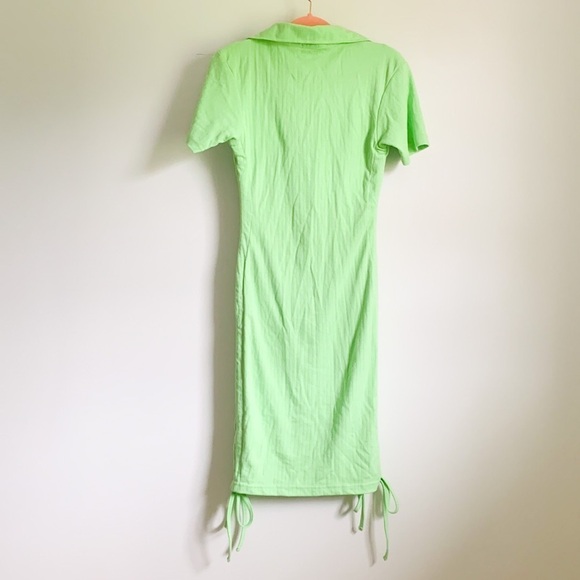 Missguided Rib V Neck Collar Detail Mini Dress Neon Green 2 - Picture 7 of 7